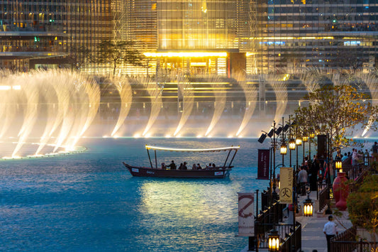 Dubai fountain with Abra lakeride